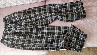 2025 Korean Style Plaid Pants Women Summer New Loose Straight Wide-leg Loose Casual Office Lady Trousers Daily Sweatpants Female