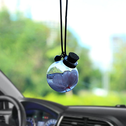 Pingente de Carro de Vidro Vazio com Perfume para Pendurar, Frasco de Decoração Interior Automotivo com Flor, Recipiente de Perfume com Tampa de Madeira