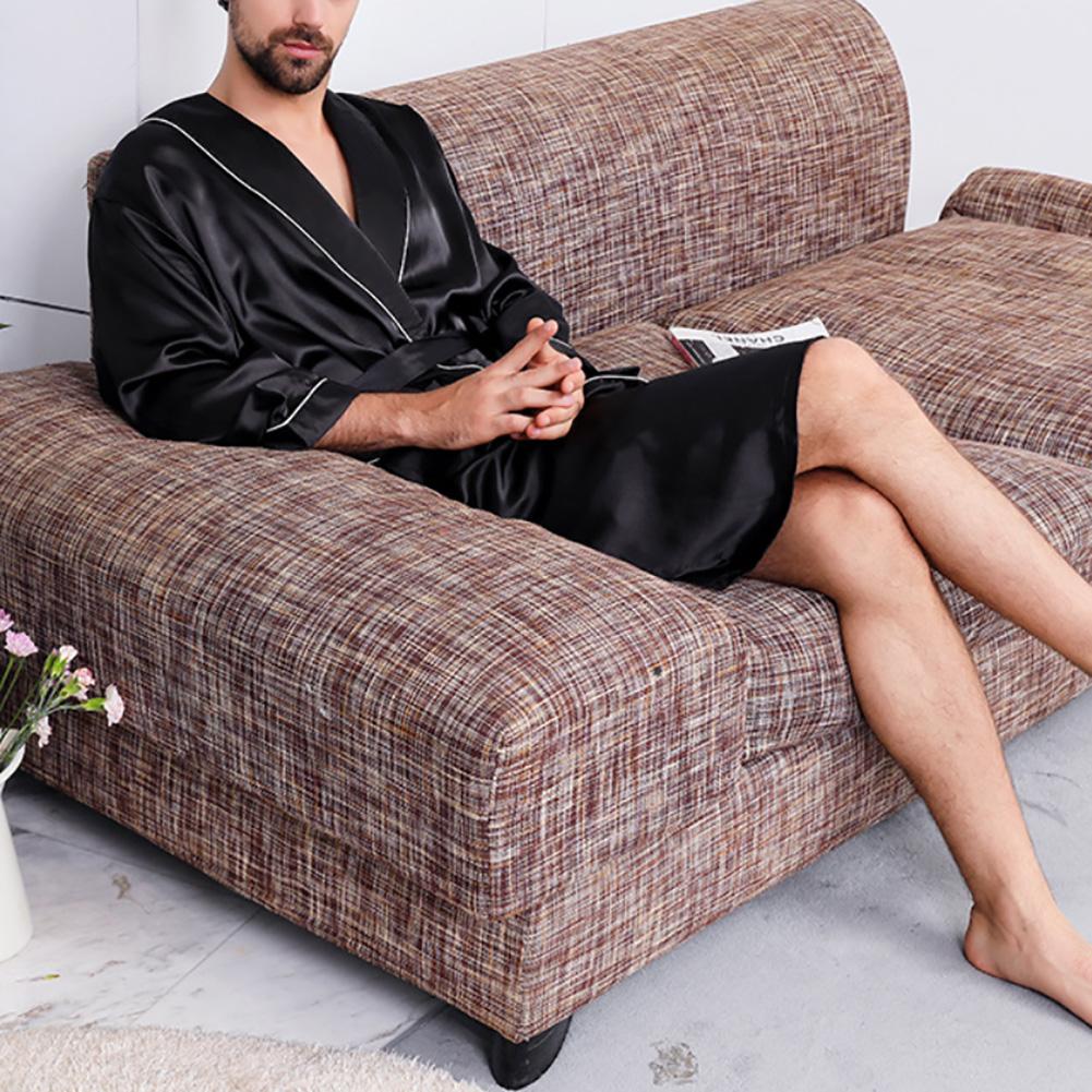 Summer Men Robe Imitation Silk with Pockets Waist Belt Bath Robe Home Gown Sleepwear