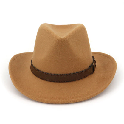 QBHAT Wide Brim Wool Felt Cowboy Fedora Hats with Dark Brown Leather Band Women Men Classic Party Formal Cap Hat Wholesale