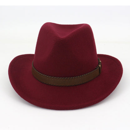QBHAT Wide Brim Wool Felt Cowboy Fedora Hats with Dark Brown Leather Band Women Men Classic Party Formal Cap Hat Wholesale