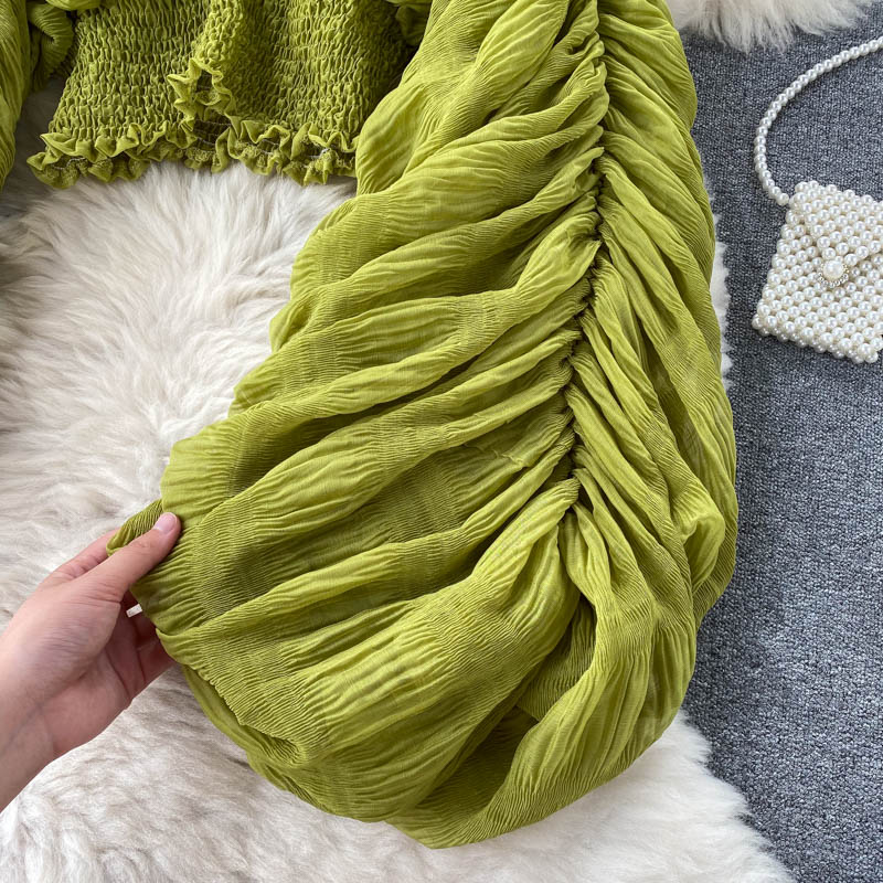 Summer Sexy Draped Chiffon Blouse For Women Elegant V-Neck Puff Long Sleeve Short Tops Female Slim Party Shirts 2022 New Fashion