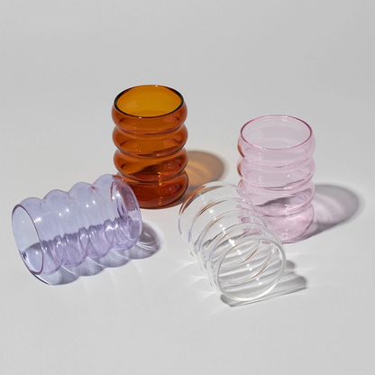 Copo de vidro criativo resistente ao calor, caneca para bebidas, chá, suco, leite, café, copos de água para casa, caneca ondulada 250ml