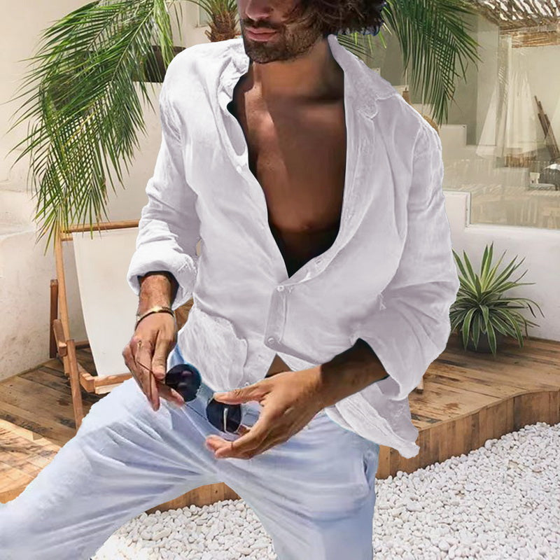 New Men's Spring Summer Shirt Cotton Comfortable Casual Lapel Cardigan Striped Single Breasted Long Sleeve Tops