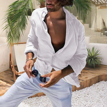 New Men's Spring Summer Shirt Cotton Comfortable Casual Lapel Cardigan Striped Single Breasted Long Sleeve Tops