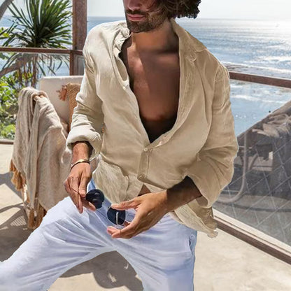 New Men's Spring Summer Shirt Cotton Comfortable Casual Lapel Cardigan Striped Single Breasted Long Sleeve Tops