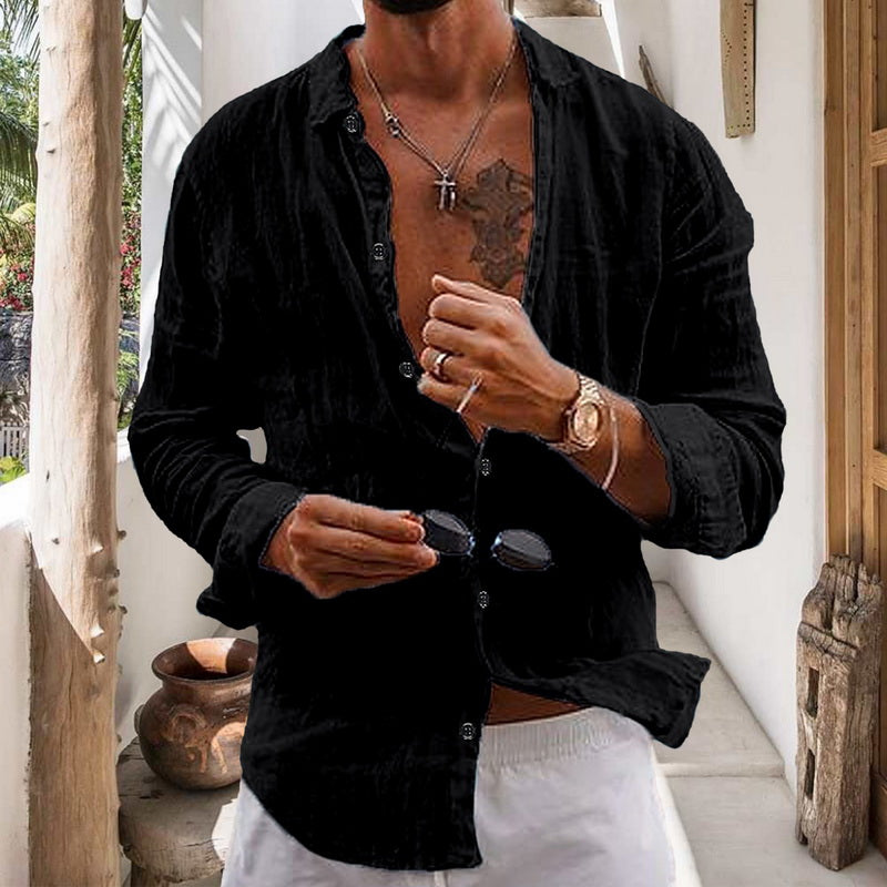 New Men's Spring Summer Shirt Cotton Comfortable Casual Lapel Cardigan Striped Single Breasted Long Sleeve Tops