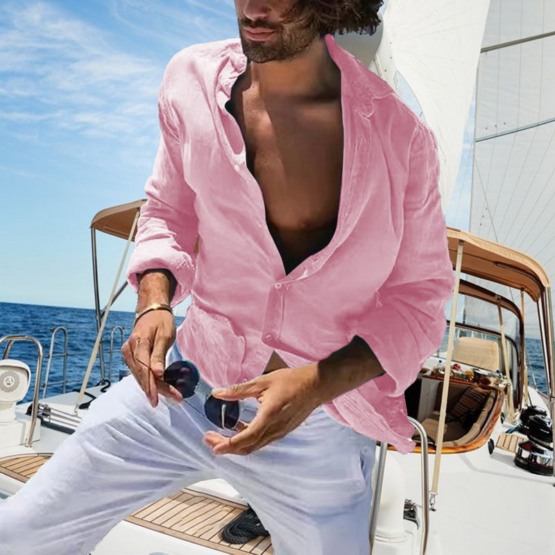 New Men's Spring Summer Shirt Cotton Comfortable Casual Lapel Cardigan Striped Single Breasted Long Sleeve Tops