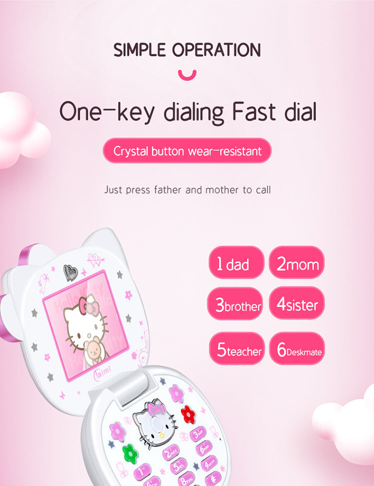 2024 Novo Telefone Dobrável Kawaii Sanrio Hello Kitty Desenho Animado Fofo Infantil Branco Rosa Mini Telefone Presentes de Aniversário Para Crianças Brinquedos Para Meninas
