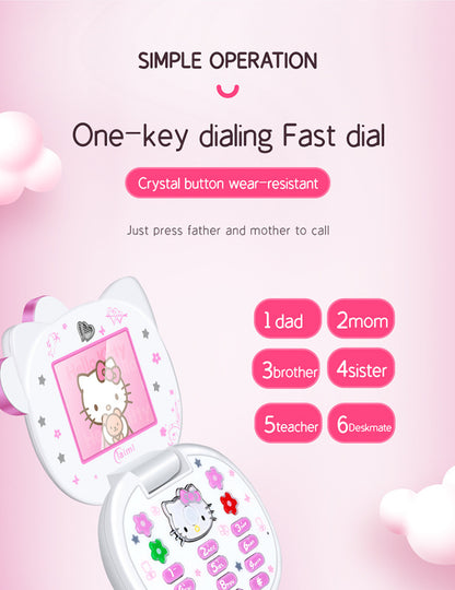 2024 Novo Telefone Dobrável Kawaii Sanrio Hello Kitty Desenho Animado Fofo Infantil Branco Rosa Mini Telefone Presentes de Aniversário Para Crianças Brinquedos Para Meninas