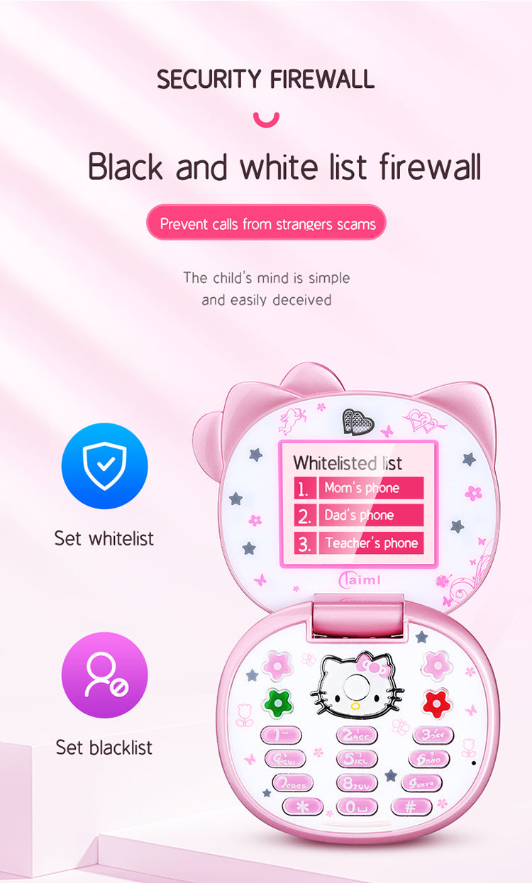 2024 Novo Telefone Dobrável Kawaii Sanrio Hello Kitty Desenho Animado Fofo Infantil Branco Rosa Mini Telefone Presentes de Aniversário Para Crianças Brinquedos Para Meninas