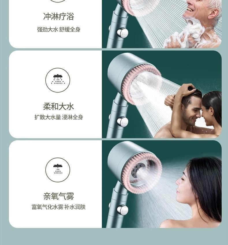 Chuveiro Booster 5 Modos com Escova Massageadora de Alta Pressão para Economia de Água Portátil Filtro de Banheiro com Mangueira e Suporte