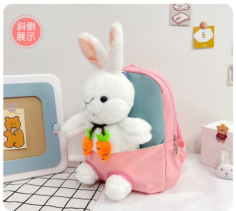 Mochila de Pelúcia 3D Coelho para Meninos Meninas Crianças Escolares Bolsa Escolar de Desenho Animado Fofo com Laço Bolsas de Escola Primária Jardim de Infância Bebê