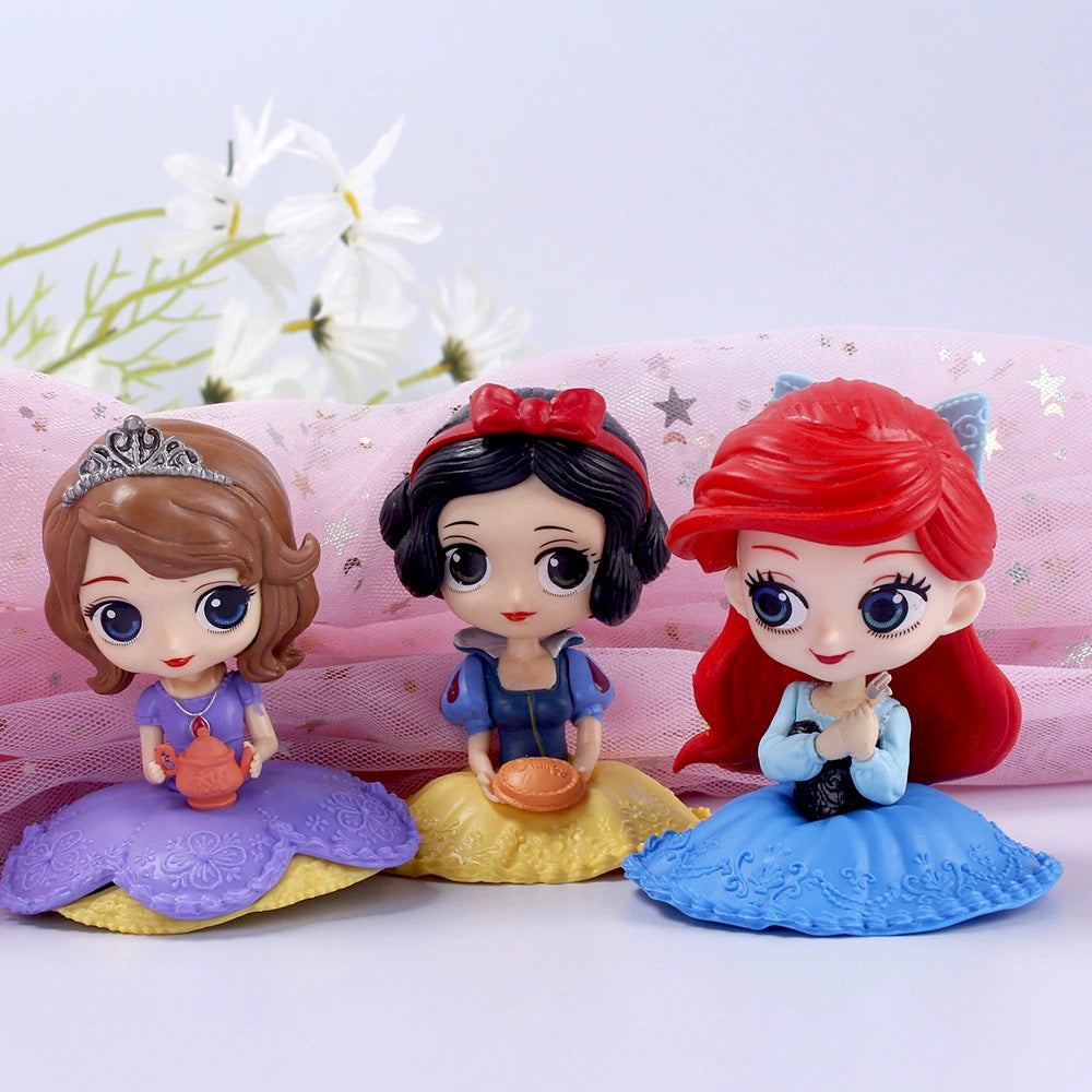 10cm Disney Q Posket Branca de Neve Sofia Alice Bela Sereia Aurora Princesas Bonecas Colecionáveis Modelo Brinquedos Decoração de Bolo