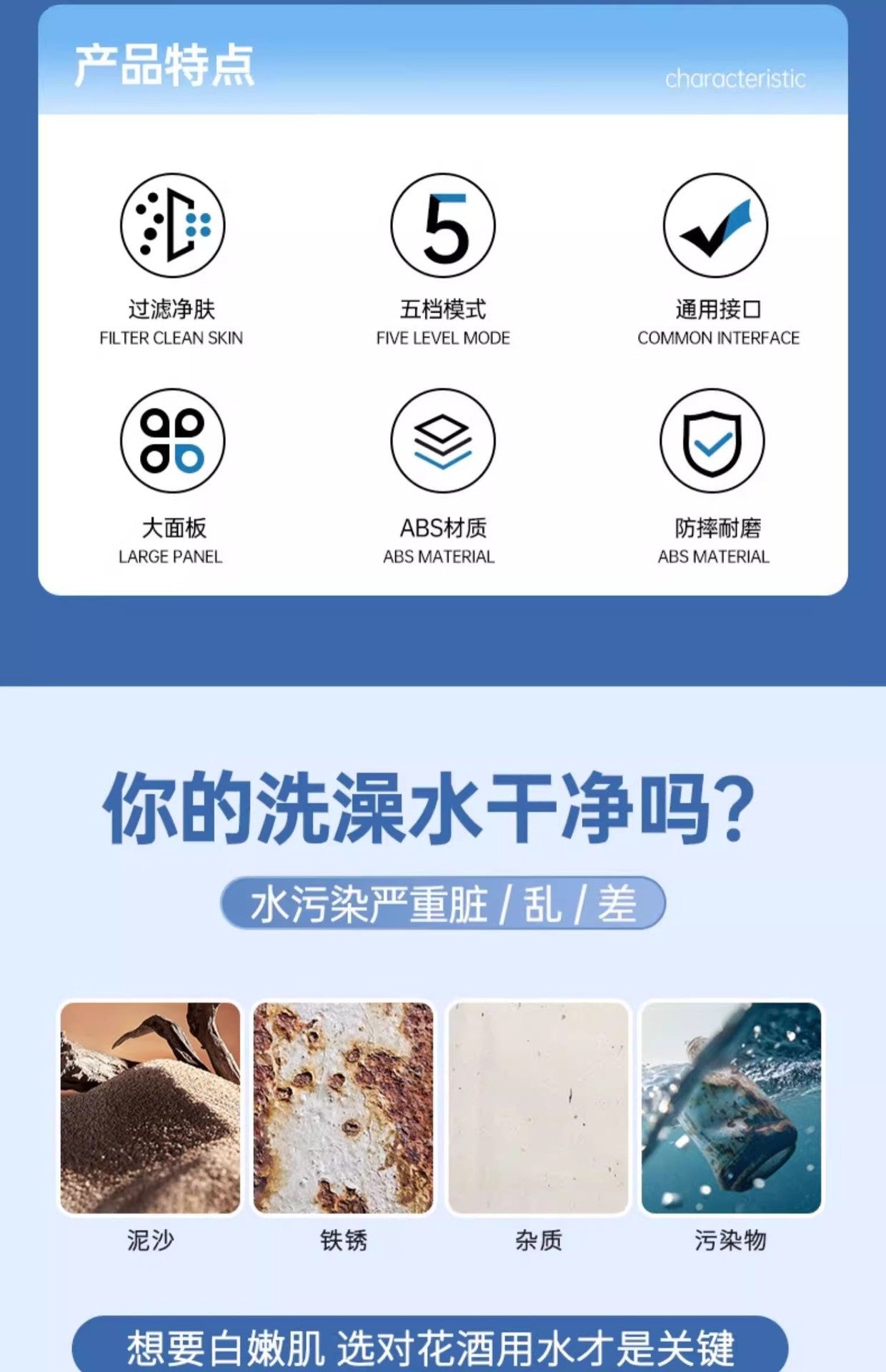 Black 5 Modes Shower Head Adjustable High Pressure Water Saving Portable Filtered Shower Head Faucet Tap Bathroom Accessories