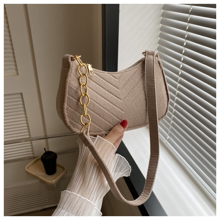 Mini Shoulder Bags for Women Fashion Felt Women's Bag Design Advanced Underarm Handbags Beautiful Purses Crescent SaddleBag 2024