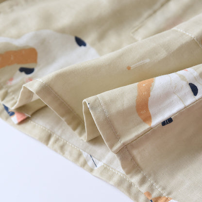 New Japanese-style kimono two-piece couple pajamas cover men and women pure cotton gauze cute kitten thin home service plus size