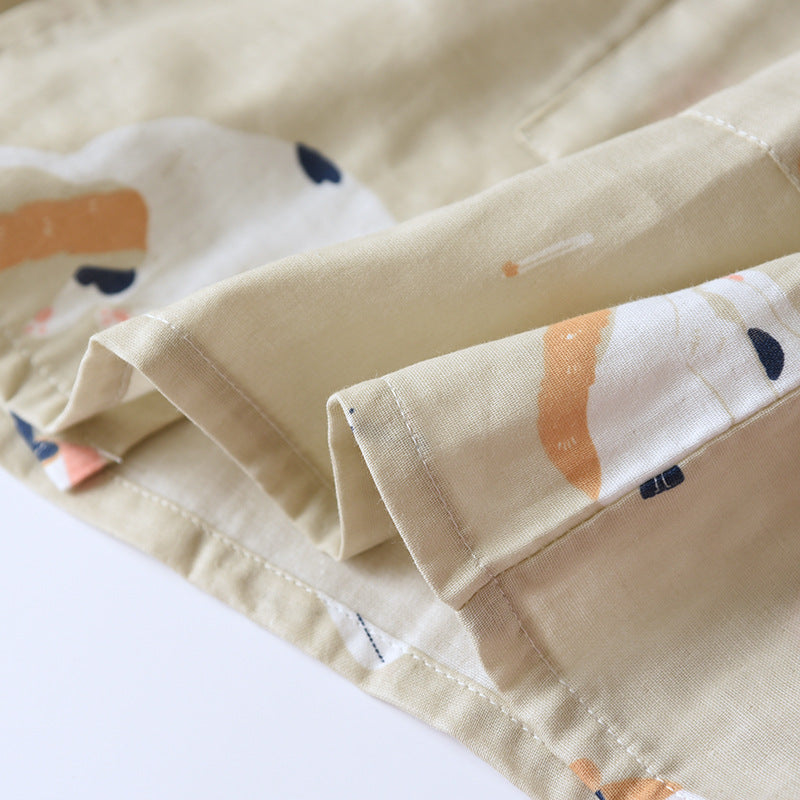 New Japanese-style kimono two-piece couple pajamas cover men and women pure cotton gauze cute kitten thin home service plus size