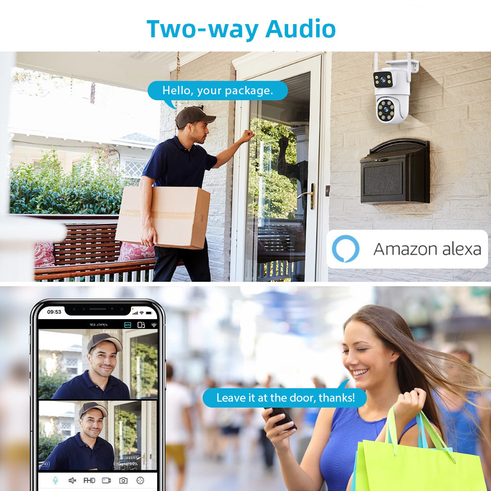 4K 8MP HD Wifi PTZ Camera Outdoor 6MP Dual Lens Dual Screen AI Auto Tracking IP Camera CCTV Audio Video Surveillance P2P iCSee