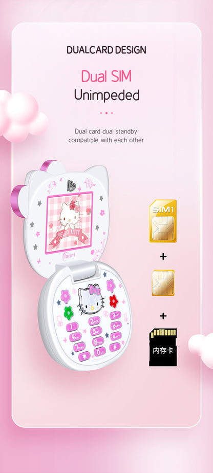 2024 Novo Telefone Dobrável Kawaii Sanrio Hello Kitty Desenho Animado Fofo Infantil Branco Rosa Mini Telefone Presentes de Aniversário Para Crianças Brinquedos Para Meninas
