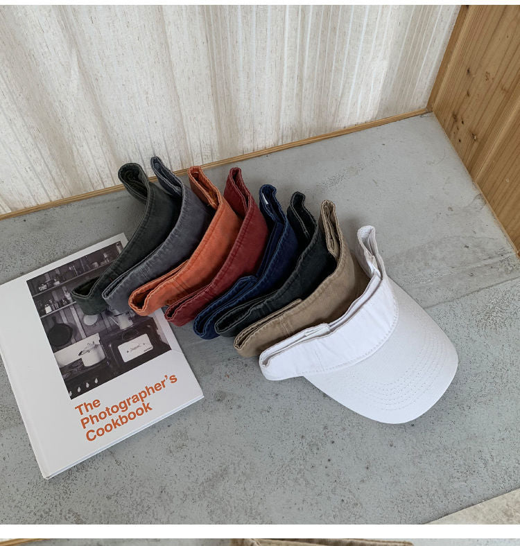 Chapéus de Sol de Verão Algodão Lavado Viseira Topo Aberto Feminino Masculino Esporte Viagem Chapéu de Praia Cor Sólida Protetor Solar Anti Uv Viseira Bonés de Golfe