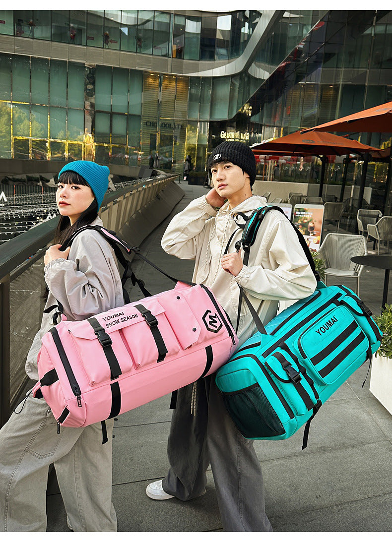 KLQDZMS Women's Ski Backpack Multifunctional Luggage Bag Multifunctional Oxford Cloth Checked Storage Bag Men's Travel Handbag