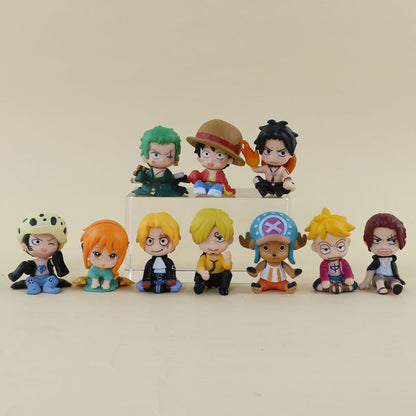 Conjunto de 10 Bonecos de One Piece Luffy Law Sabo Zoro Sanji Nami Chopper Marco Ace Roger Action Figurine Modelo Bonecas Brinquedos de Presente