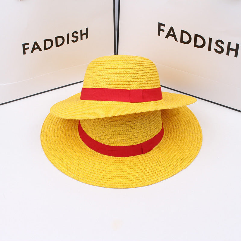 Anime Luffy Straw Hat One Piece Cosplay Sun Protection Hat Parent-child Summer Sun Straw Beach Hat For Men Women