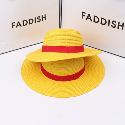 Anime Luffy Straw Hat One Piece Cosplay Sun Protection Hat Parent-child Summer Sun Straw Beach Hat For Men Women