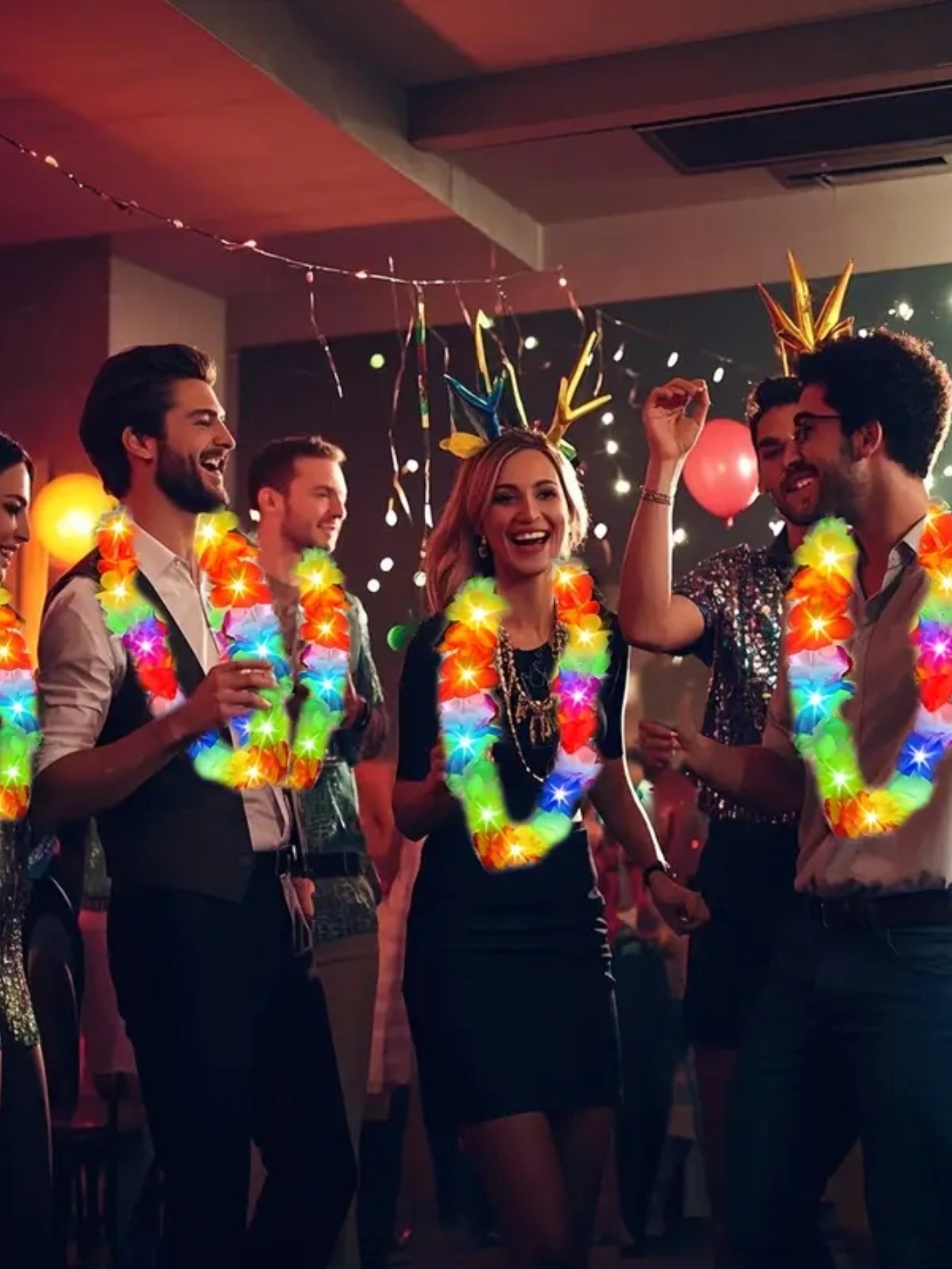 5-20pcs LED Hawaii Leis Flower Wreath glow Necklace Glow in the dark suitable for birthday wedding carnival party