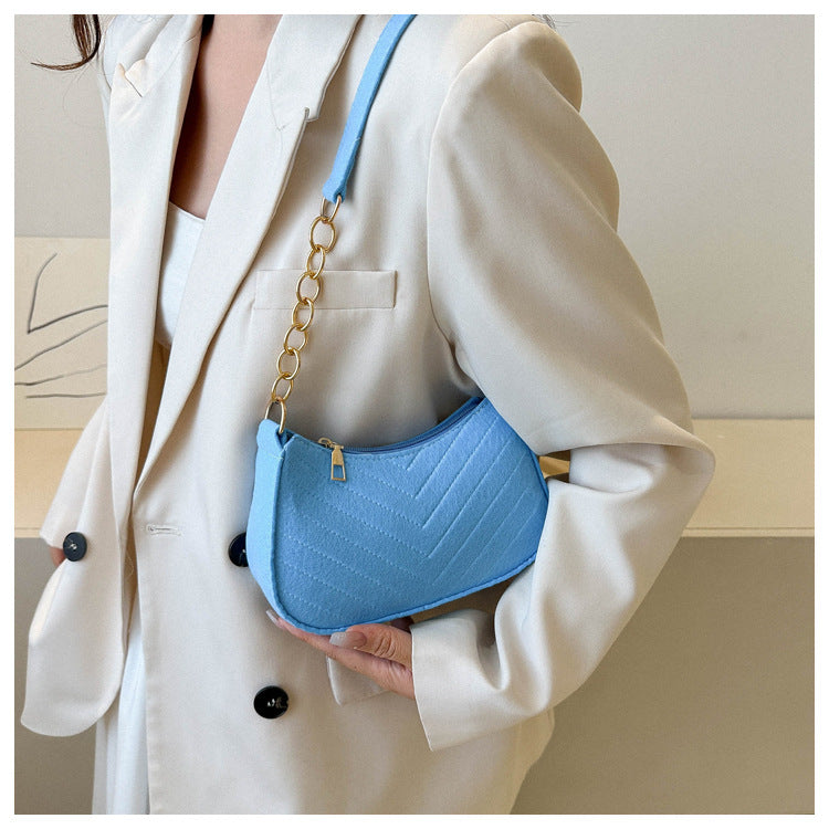 Mini Shoulder Bags for Women Fashion Felt Women's Bag Design Advanced Underarm Handbags Beautiful Purses Crescent SaddleBag 2024