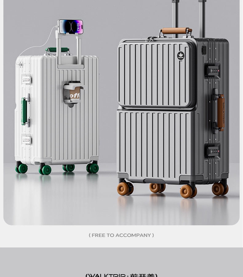 COLENARA Multifunctional Suitcase Front Opening Boarding Case Laptop Trolley Case USB Charging 20"24"26 Inch Travel Luggage