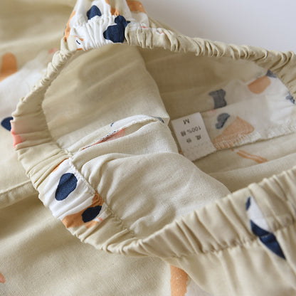 New Japanese-style kimono two-piece couple pajamas cover men and women pure cotton gauze cute kitten thin home service plus size