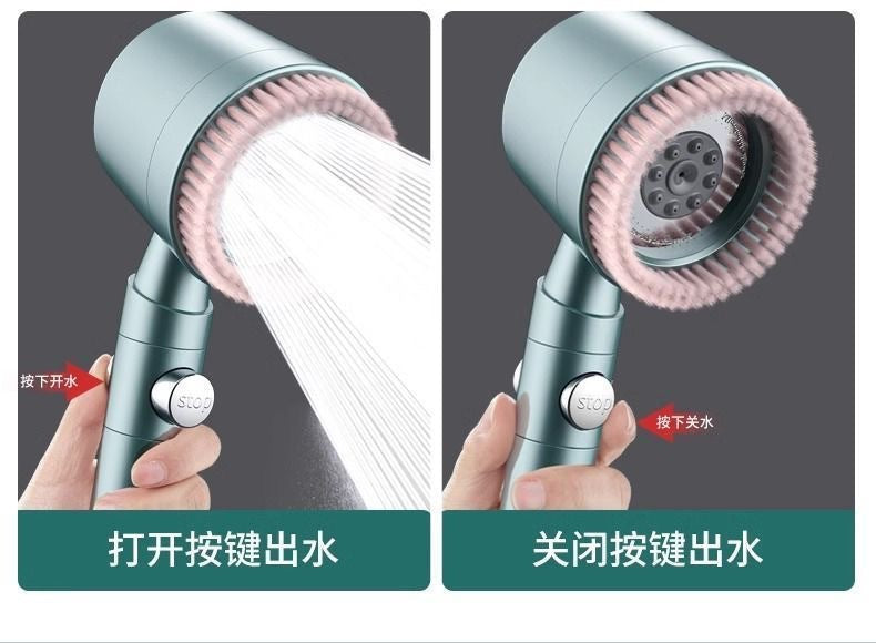 Chuveiro Booster 5 Modos com Escova Massageadora de Alta Pressão para Economia de Água Portátil Filtro de Banheiro com Mangueira e Suporte