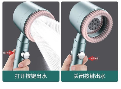 Chuveiro Booster 5 Modos com Escova Massageadora de Alta Pressão para Economia de Água Portátil Filtro de Banheiro com Mangueira e Suporte