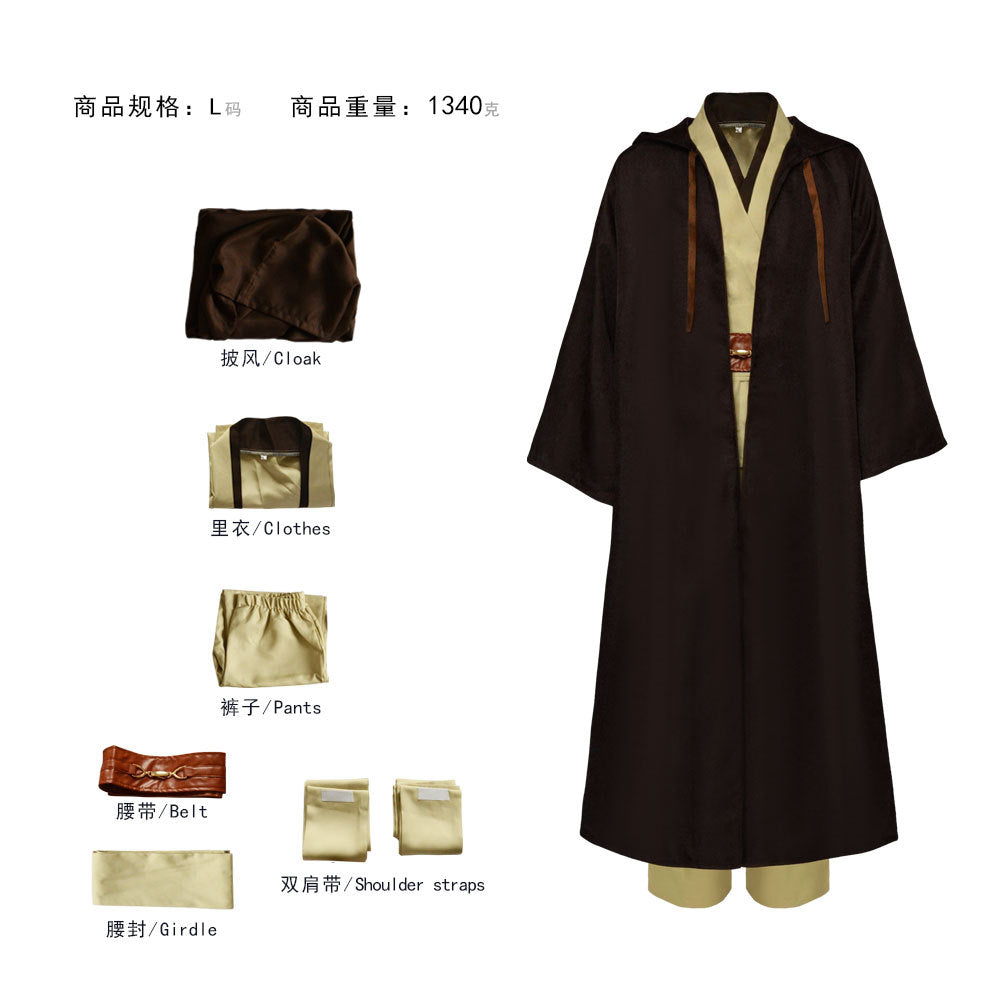 Obi Wan Kenobi Men Robe Jedi Knight Tunic Costume Hooded Uniform Full Set for Halloween Carnival Role Playing Costume
