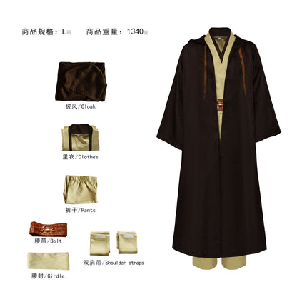 Obi Wan Kenobi Men Robe Jedi Knight Tunic Costume Hooded Uniform Full Set for Halloween Carnival Role Playing Costume