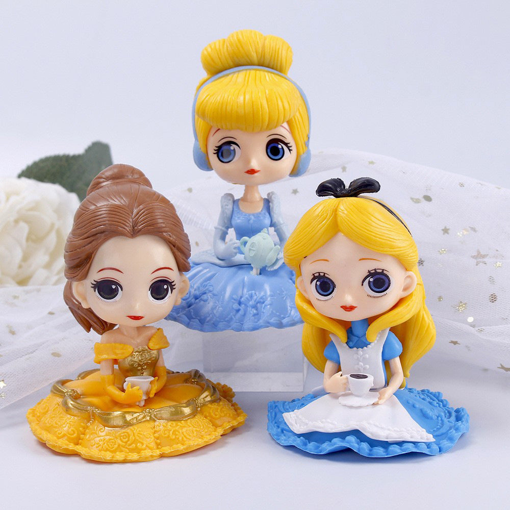 10cm Disney Q Posket Branca de Neve Sofia Alice Bela Sereia Aurora Princesas Bonecas Colecionáveis Modelo Brinquedos Decoração de Bolo