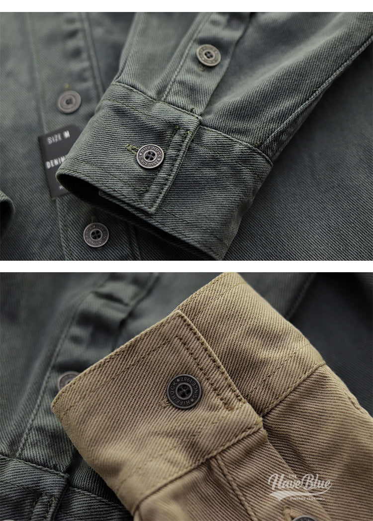 Sansour 2023 New 100% Cotton Military Shirt Men Long Sleeve Casual Dress Shirt Male Cargo Work Shirts With Embroidery