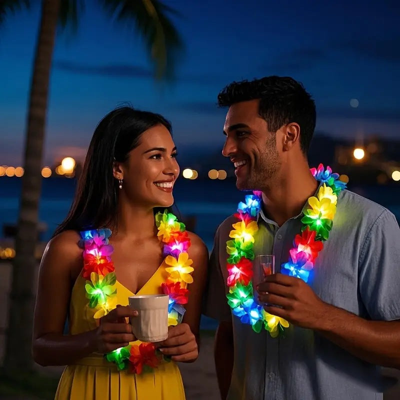 5-20pcs LED Hawaii Leis Flower Wreath glow Necklace Glow in the dark suitable for birthday wedding carnival party