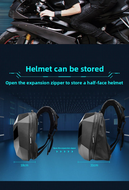KLQDZMS Motorcycle Backpack LED Light-emitting Waterproof Motorcycle Helmet Shoulder Bag Men's ABS + PC Laptop Riding Schoolbag