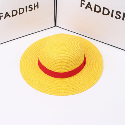 Anime Luffy Straw Hat One Piece Cosplay Sun Protection Hat Parent-child Summer Sun Straw Beach Hat For Men Women