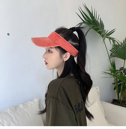 Chapéus de Sol de Verão Algodão Lavado Viseira Topo Aberto Feminino Masculino Esporte Viagem Chapéu de Praia Cor Sólida Protetor Solar Anti Uv Viseira Bonés de Golfe