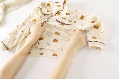 Kids Spring Summer Pajamas Set Cute Cartoon Print Long Sleeve Lapel Soft Sleepwear for Boys Girls Baby Casual Loose Loungewear