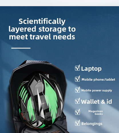 KLQDZMS Men's Backpack PC Laptop Shoulder Bag LED Light-emitting Cycling Schoolbag Expandable Waterproof Motorcycle Helmet Bag