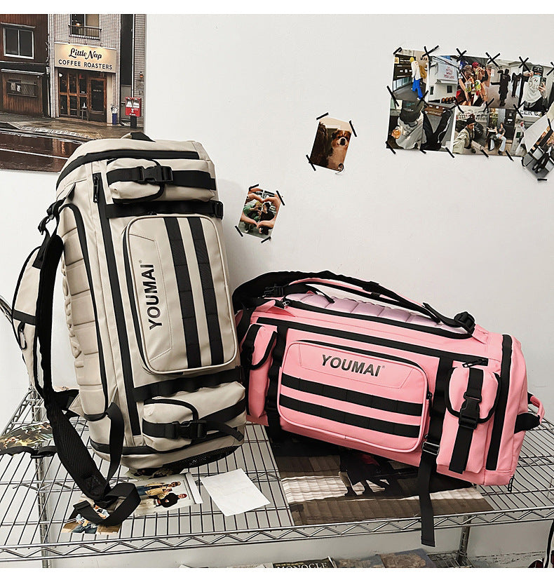 KLQDZMS Women's Ski Backpack Multifunctional Luggage Bag Multifunctional Oxford Cloth Checked Storage Bag Men's Travel Handbag