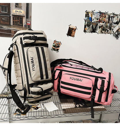 KLQDZMS Women's Ski Backpack Multifunctional Luggage Bag Multifunctional Oxford Cloth Checked Storage Bag Men's Travel Handbag