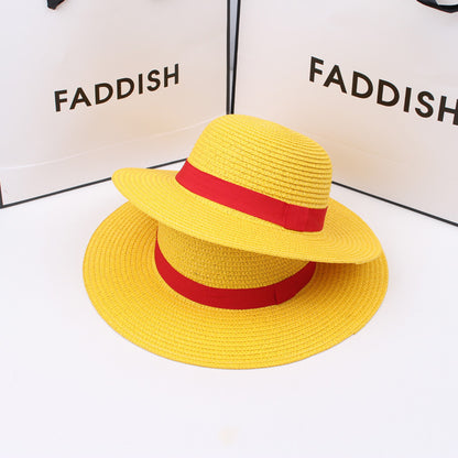 Anime Luffy Straw Hat One Piece Cosplay Sun Protection Hat Parent-child Summer Sun Straw Beach Hat For Men Women
