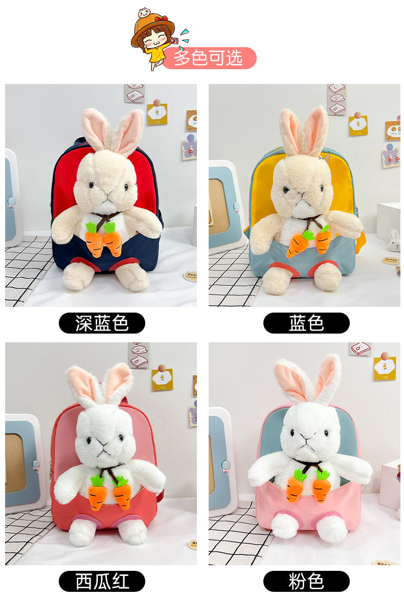 Mochila de Pelúcia 3D Coelho para Meninos Meninas Crianças Escolares Bolsa Escolar de Desenho Animado Fofo com Laço Bolsas de Escola Primária Jardim de Infância Bebê