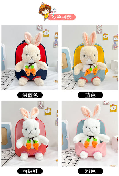 Mochila de Pelúcia 3D Coelho para Meninos Meninas Crianças Escolares Bolsa Escolar de Desenho Animado Fofo com Laço Bolsas de Escola Primária Jardim de Infância Bebê